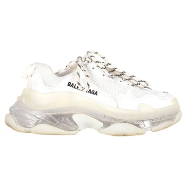 Balenciaga Clear Sole Triple S Sneakers in White Polyester