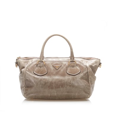Vintage Prada Vitello Shine Satchel Grey