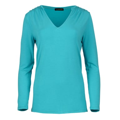 Turquoise Jersey V Neck Top