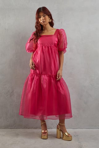 Organza Square Neck Midaxi Dress