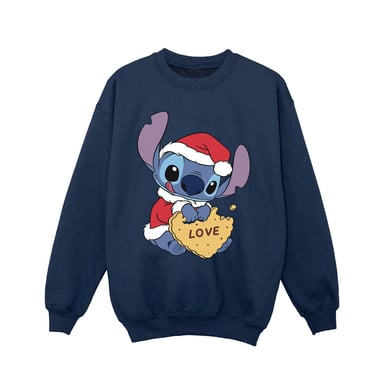 Disney Girls Lilo And Stitch Christmas Love Biscuit Sweatshirt (Navy Blue)