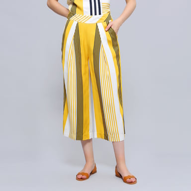 Stripe print fold capri pants