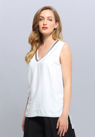 Long V-Neckline Bi-Material Top