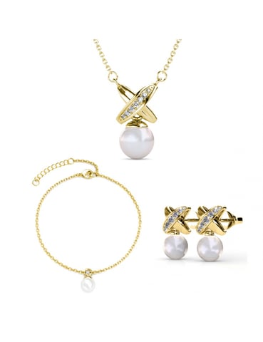 Chris Pearl Crystal Set and Box - Gold and Crystal