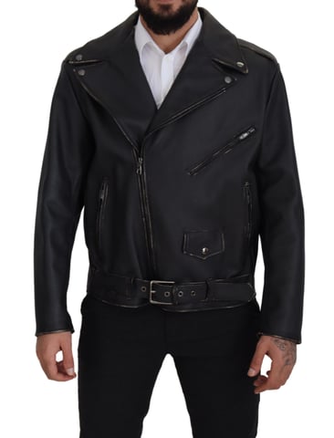 Dolce & Gabbana Svart Läder Bikerjacka med Dragkedja för Herr