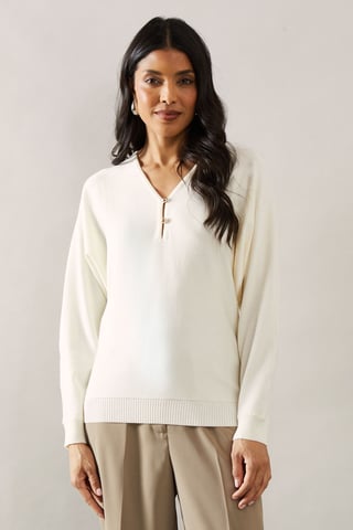 Fine Gauge Button Front V Neck Knitted Top