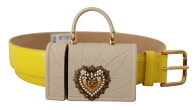Dolce & Gabbana Women's Yellow Leather Devotion Heart Micro Bag Headphones Belt