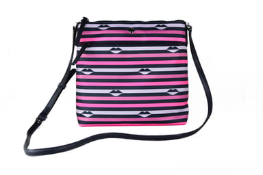 Kate Spade Women's Jae Nylon Leather Flat Pink Striped Multi Crossbody HandBag Purse