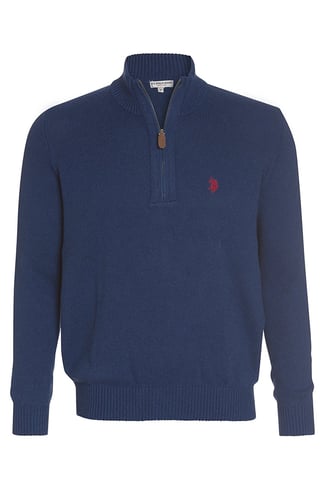 U.S. POLO ASSN. Herren Zip Troyer – Pullover mit Stehkragen – Eleganter Langarm Strickpullover in Jeansblau
