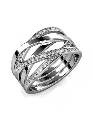 Criss Cross Ring - Silver and Crystal