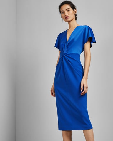 Ted Baker Ellame Wrap Over Full Sleeve Bodycon, Bright Blue