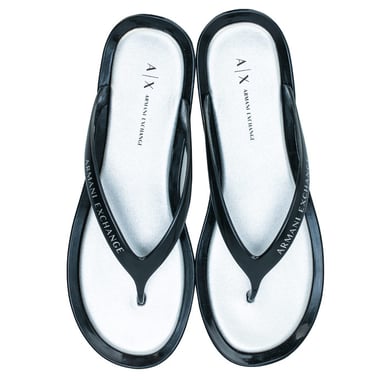 Women's Armani Exchange Logo Flip Flops in Black
