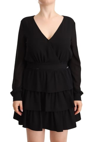 Liu Jo Women's Black Polyester Long Sleeves V-neck Mini A-line Dress