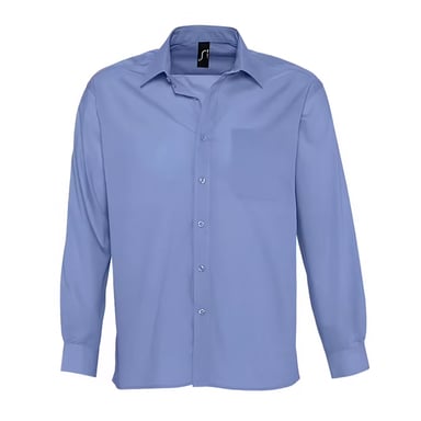 SOLS Mens Baltimore Poplin Long-Sleeved Shirt (Middle Blue)
