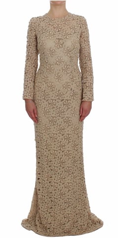 Dolce & Gabbana Dam Beige Blommig Spets Klänning Maxi