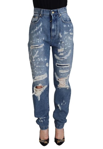 Dolce & Gabbana Women's Blue Washed Cotton Tattered Denim Jeans