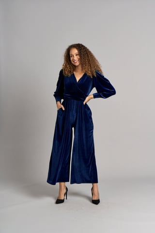 Ava jumpsuit van fluweel - Blauw