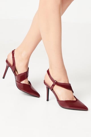 Wide Fit Evie Asymmetric Strap Detail Pointed Court Shoes