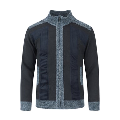 Men's Cardigan with Zip Stand-Up Collar Cardigan Chunky Knit Lined Jumper for Winter Navy