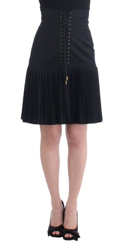 Cavalli Black Pleated Laced Skirt