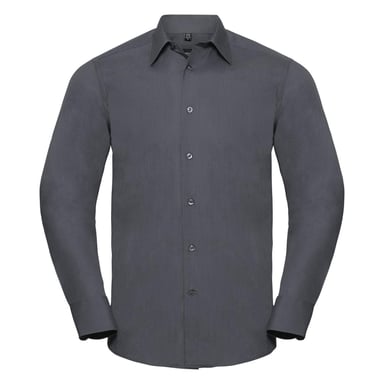 Russell Collection Mens Long Sleeve Poly-Cotton Easy Care Tailored Poplin Shirt (Convoy Grey)