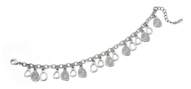 Fiorelli Fashion Imitation Rhodium Plated Crystal Teardrop Charms Bracelet 19cm + 3cm