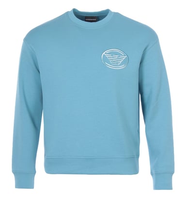 Emporio Armani Embroidered Logo Crew Neck Sweatshirt - Blue