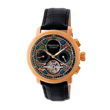 Heritor Automatic Aura herenhorloge met half skelet en lederen band