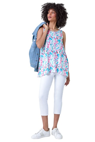 Printed Hanky Hem V-Neck Stretch Vest Top