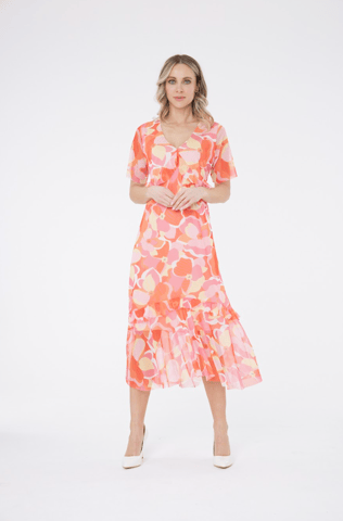 Large Floral Printed Mesh Dress