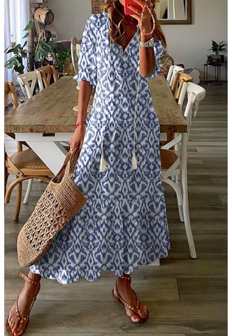 Women's Geometric Print Maxi Dress in Sky Blue