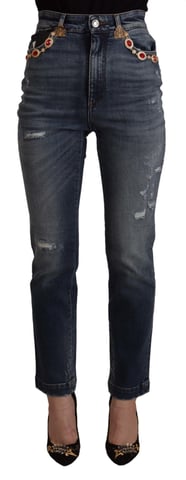 Dolce & Gabbana Blue Denim Crystal Embellished Pants Women's Jeans