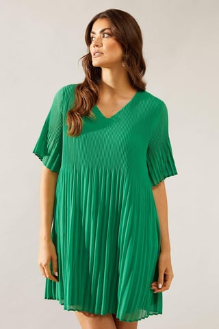 Graduated Pleat Angel Sleeve Mini Dress