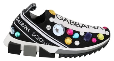 Dolce & Gabbana Kvinnors Svart Flerfärgad Kristall Sneakers Skor