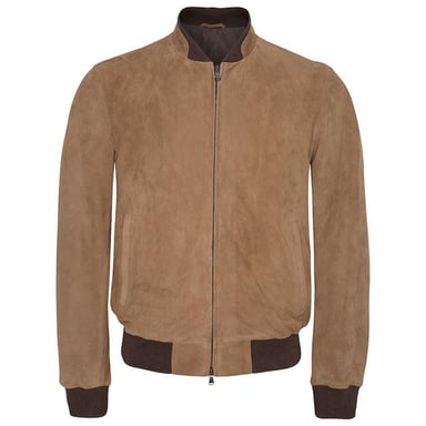 Men's Hackett, Perforated Suede Leather Blouson in Camel