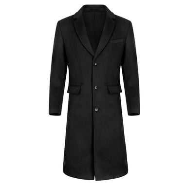 Heren Knielange Winter Wollen Jas Slim Fit Turn-Down Kraag Zakelijke Jassen Zwart