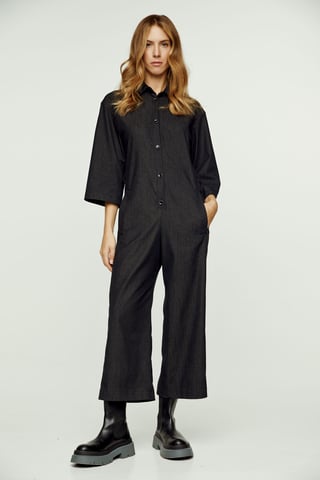Donkergrijze denim jumpsuit