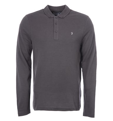 Men's Farah Union Organic Blend Long Sleeve Polo Shirt in Grey