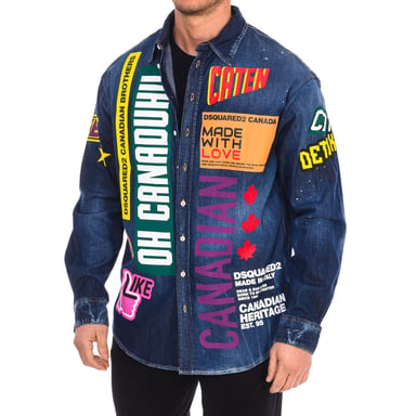 Långärmad denimskjorta med patch för herr S74DM0505-S30341