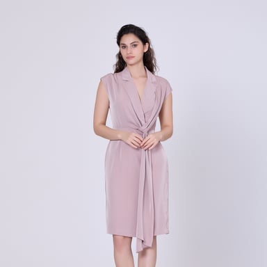 Mat satin asymmetric draped panel dress