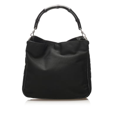 Vintage Gucci Bamboo Canvas Handbag Black