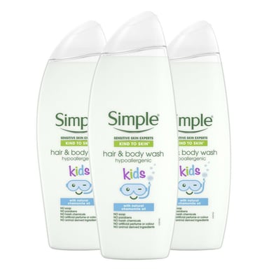 Simple KIDS Hypoallergenic Bubble Bath and Hair & Body wash 500ml, 3 Pack