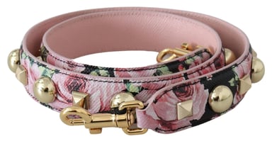 Dolce & Gabbana Women's Pink Floral Gold Studs Bag Accessory Shoulder Strap