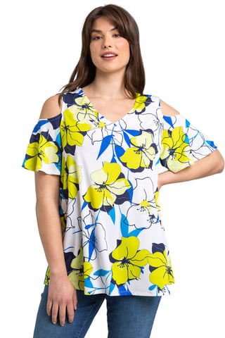 Curve Floral Print Cold Shoulder Top