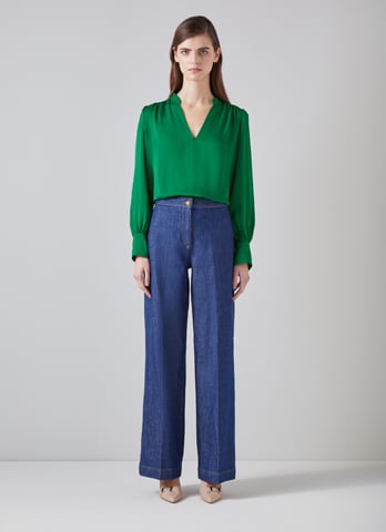 LK Bennett Selina Woven Tops, Green