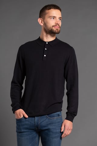 Black Knitted Long Sleeve Polo