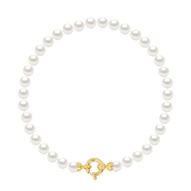 DIADEMA - Bracelet - Real Freshwater Pearls - White - Yellow Gold