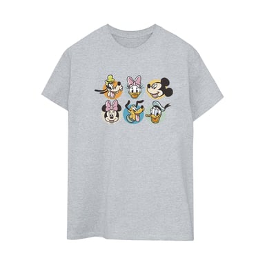 Disney Womens/Ladies Mickey Mouse And Friends Faces Cotton Boyfriend T-Shirt (Sports Grey)