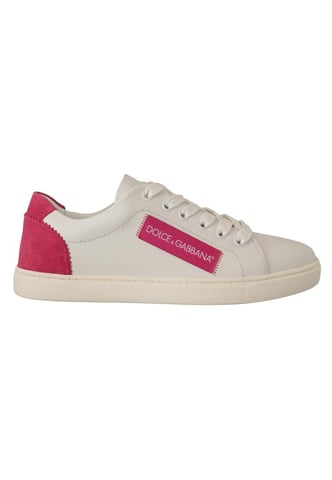 Dolce & Gabbana Women's White Pink Leather Low Top Sneakers Shoes