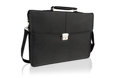 Woodland Leather Plain Black Folio 13.5" Top Handle Adjustable Removeable Shoulder Strap
